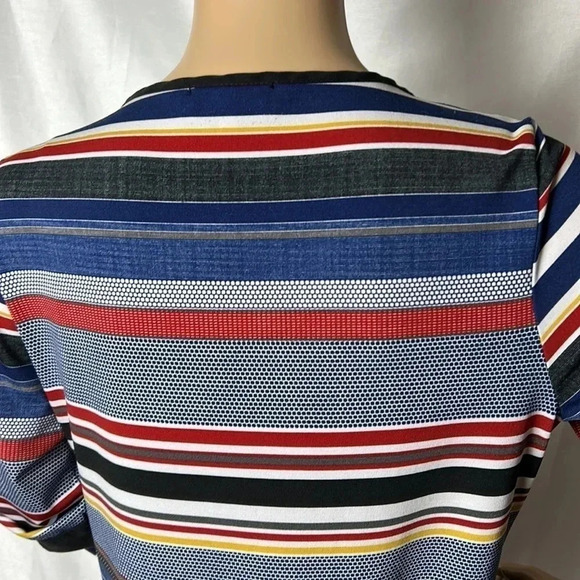 LE GRENIER striped blouse,front 3/4 zip,faux laced pocket, velvet  patches. - Picture 8 of 12